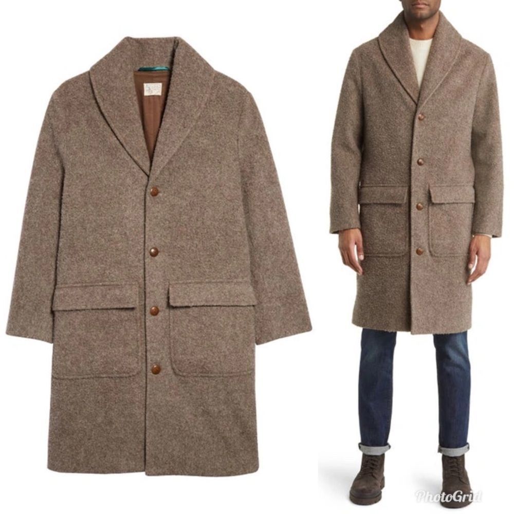 WYTHE SHAWL COLLAR WOOL COAT IN BROWN/ CREAM CASENTINO TWILL - Picture 2 of 12